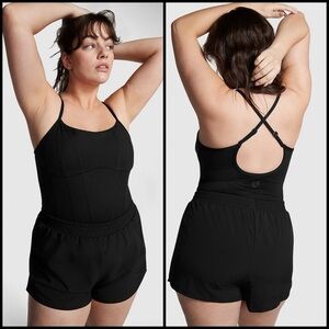 Victoria’s Secret Pink Ultimate Runsie Black Corset Style Athleisure Romper Sz L
